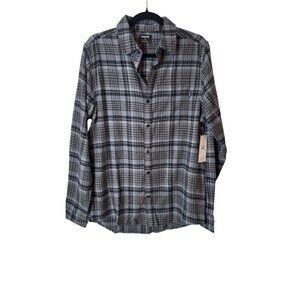NWT Hurley Small Gray & Black Plaid Button-Up Long Sleeve